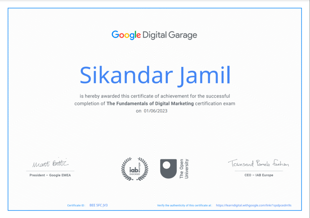 Digital Marketing Google Digital Garage Certification