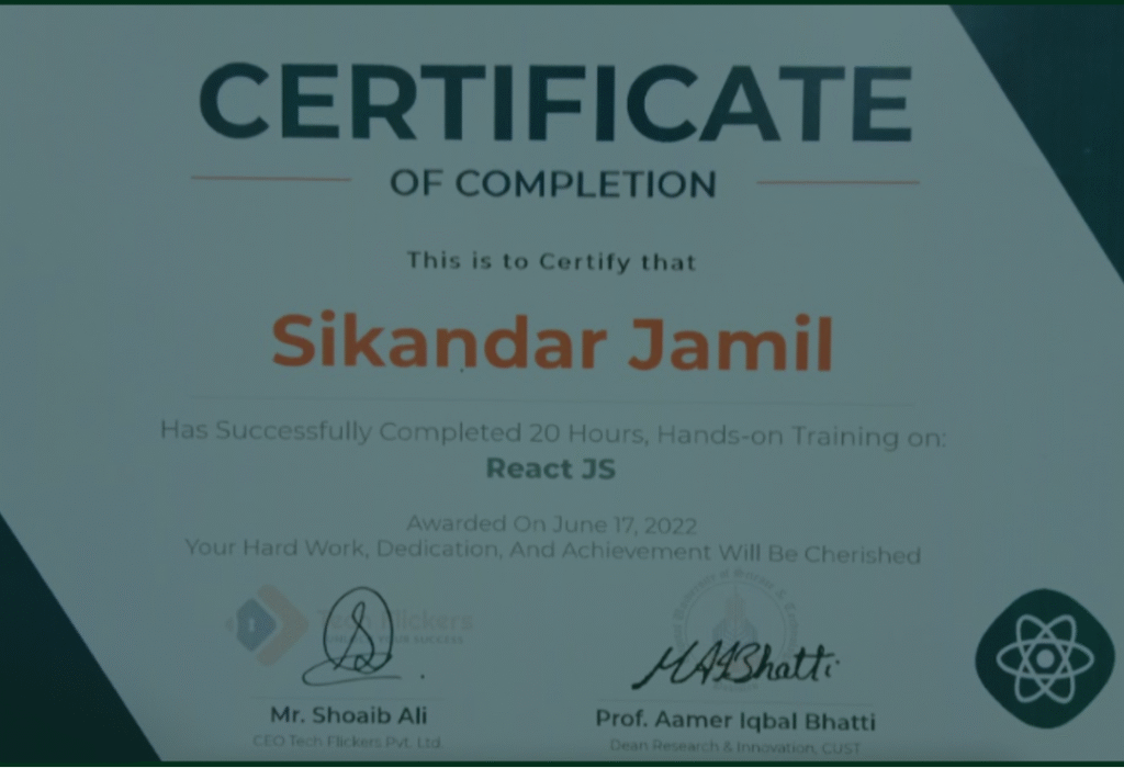 Sikandar Jamil React JS Certification