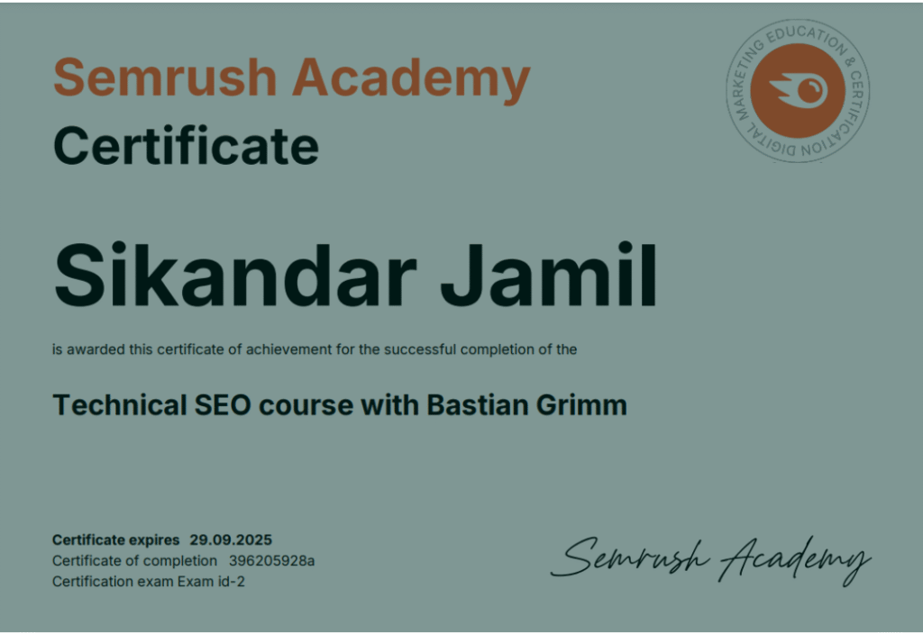 Sikandar Jamil SEMRUSH Certification